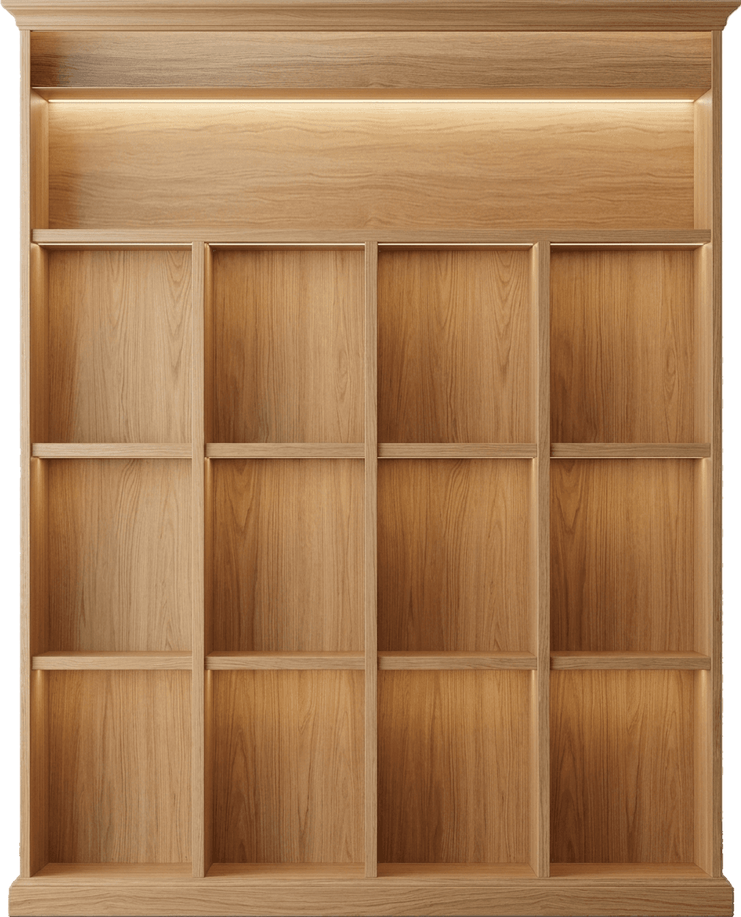 A bookcase on the reading floor, its shelves filled with volumes